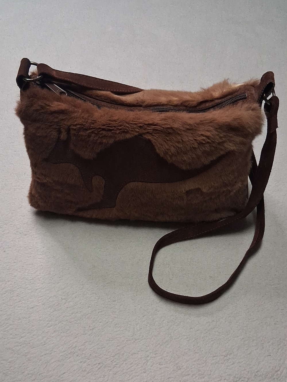 Vintage Mid-Century Genuine Kangaroo Fur & Leather Crossbody Bag